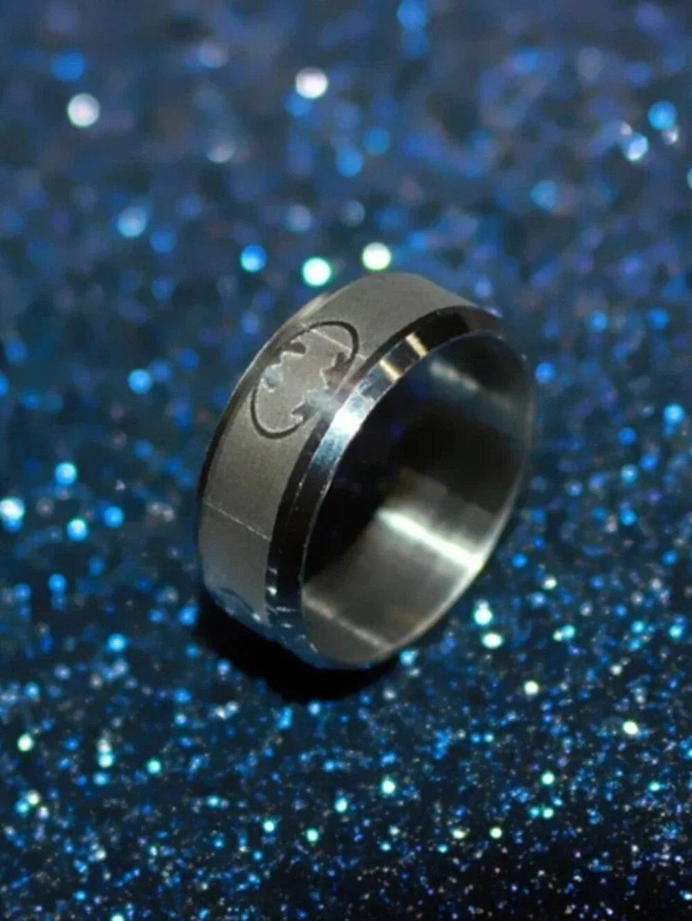 Batman Superhero Ring Stainless Silver Brushed Metal Tone Band 4 Sided Logo New